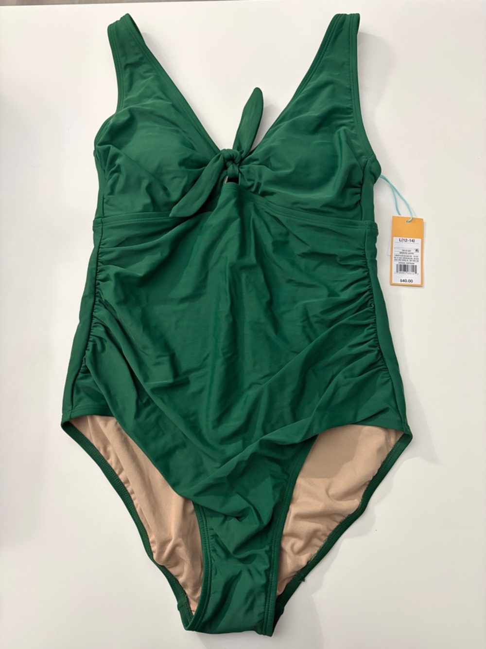 NWT Kona Sol Emerald Green High Coverage One Piece Swimsuit with Front Tie